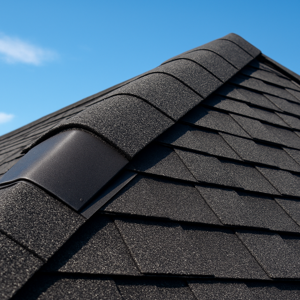 Freshly repaired roof ridge and flashing